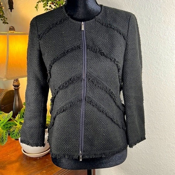 LAFAYETTE 148 | Black Zip Front Textured Jacket | Silk Blend | Size 4 - Picture 2 of 9